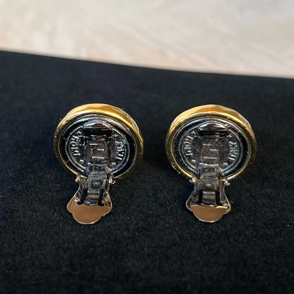 Fendi Coin Clip On Earrings Two Tone